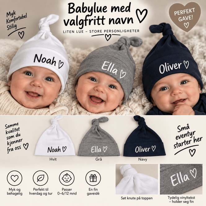 Hovedbilde Baby lue svart med navn